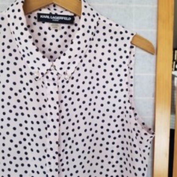 Karl Lagerfeld Blush and Black Polka Dot Blouse - Picture 6 of 6